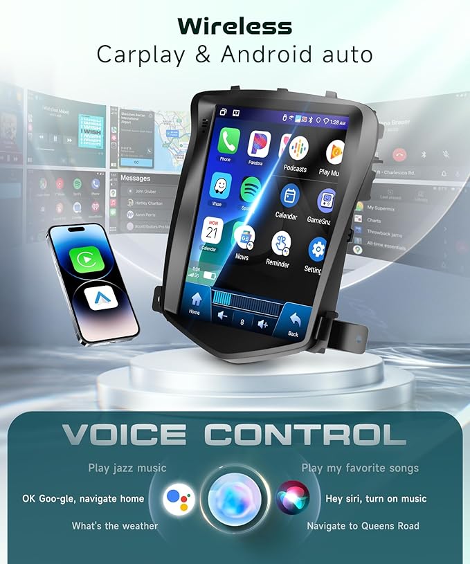 4G+64G Car Radio Stereo for Chevrolet Cruze 2009-2015 with Wireless CarPlay Android Auto,Tesla Style 9.7 Inch IPS Touch Screen Android 13 GPS WiFi Bluetooth DSP Audio USB Dual Mic HD Rear Camera