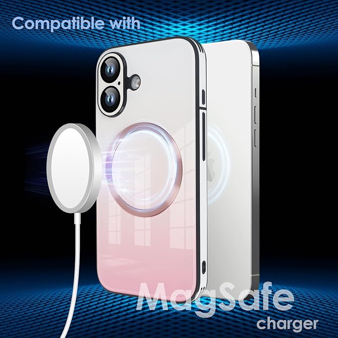 Guppy Compatible with iPhone 17 Magnetic Case, with Full Camera Lens Protector [Compatible with MagSafe] Scratch Resistant Gradient Glass Back Cover Phone Case-Pink