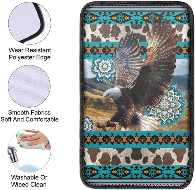 Aztec Eagle Print Car Center Console Cushion Pad Decorative Non Slip Armrest Box Cover Center Console Pad for Truck Sedan SUV