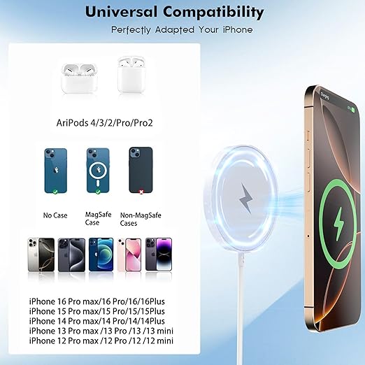 Magnetic Wireless Charger for iPhone 17 16 15,10FT Long Fast Phone Charging Pad with USB C Wall Charger Block For iPhone 17 Pro Max/17/iPhone 16 Pro Max/15/Plus/Pro/14/13/12 Series,AirPods 4/3/2/Pro 2
