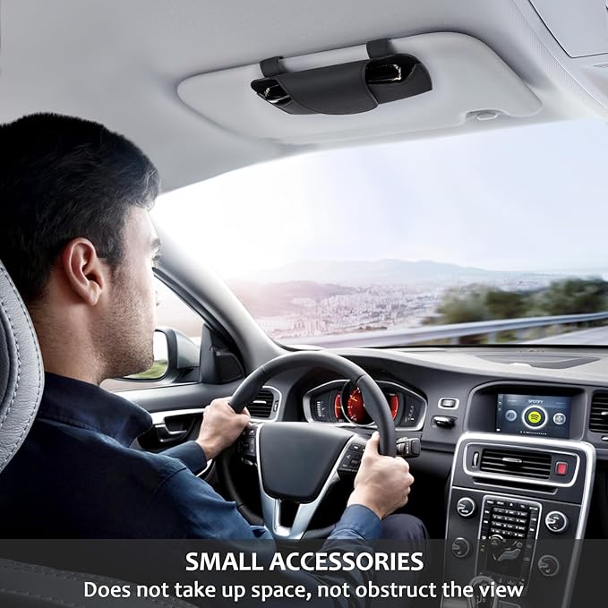 Accmor Sunglasses Holder for Car Sun Visor, Vehicle Sun Visor Sunglass Holders Glasses Case with Magnetic Closure, Universal Leather Auto Eyeglasses Organizer Car Accessories, No Obstruction of Vision