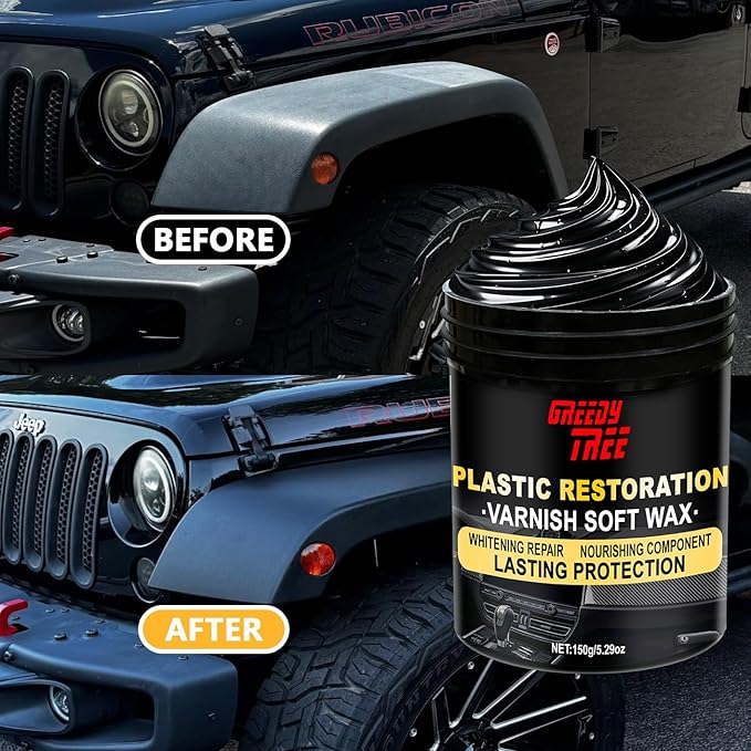 Paste Plastic - Deep Renewal for Faded Surfaces | User Friendly Trim Restorer | Long-Lasting UV Protection, Intense Black Finish | Non-Greasy Formula for Tires, Trim, Rubber & Outdoor Plastics