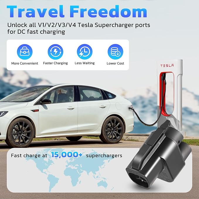 NACS to CCS1 Tesla Charger Adapter, Adapter for Tesla Supercharger, Max 500A 1000V, Fast DC Charge, Temp Control, Compatible with Ford, Rivian, GM, Volvo, Polestar EVs (Not Compatible for Nissan EVs)