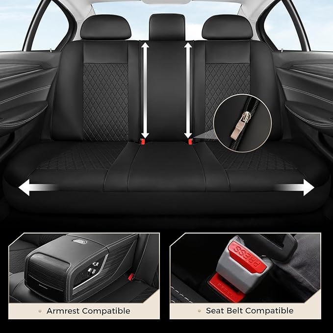 Coverado Seat Covers Full Set, 5 Seat Black Car Seat Covers, Leather Car Seat Protectors, Automotive Front and Back Seat Covers, Waterproof Car Seat Cushions Universal Fit for Most Sedan, SUV, Truck