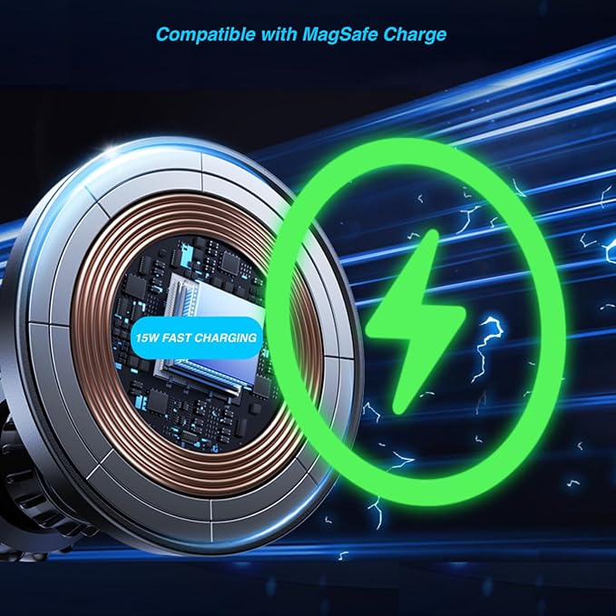 Magnetic Wireless Charging Phone Holder with 17mm Ball Socket for MagSafe, Magnetic Ball Mount Adapter Fits 17mm/0.67inch Ball Joint Car Phone Holder for iPhone 17/16/15/14/13/12 Series