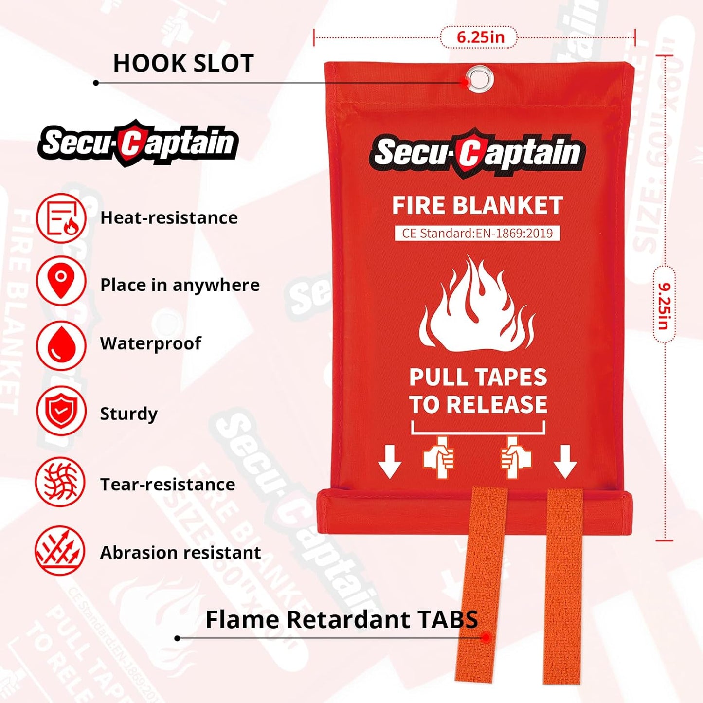 SecuCaptain Emergency Fire Blanket for Home and Kitchen - 6 Pack 40"x40" Flame Suppression Fiberglass Fire Blankets for House Camping Car Warehouse Office Emergency Survival Safety