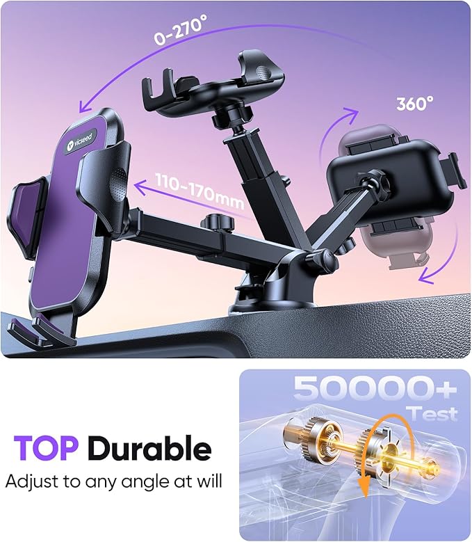 VICSEED Purple Phone Holders for Your Car [Upgraded True Military-Grade Strongest Suction] Cell Phone Mount for Car Dashboard Windshield Vent Truck Boat Stand Adjustable for iPhone Android