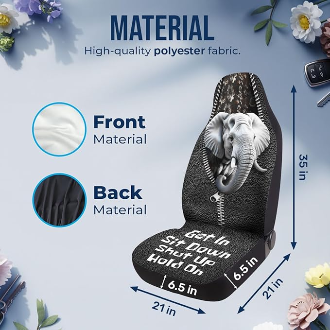 GENANY Elephant Car Seat Covers Set of 2, Breathable Front Seat Covers for Truck Sedan SUV, Animal Themed Car Accessories, Elephant Gift for Women Men