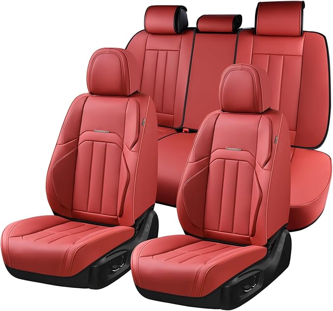 Coverado Car Seat Cover, Cover for Cars Front Seat, Premium Leather, Universal Fit Waterproof Seat Protectors, Car Seat Cushion Non-Slip for Most Cars-Red