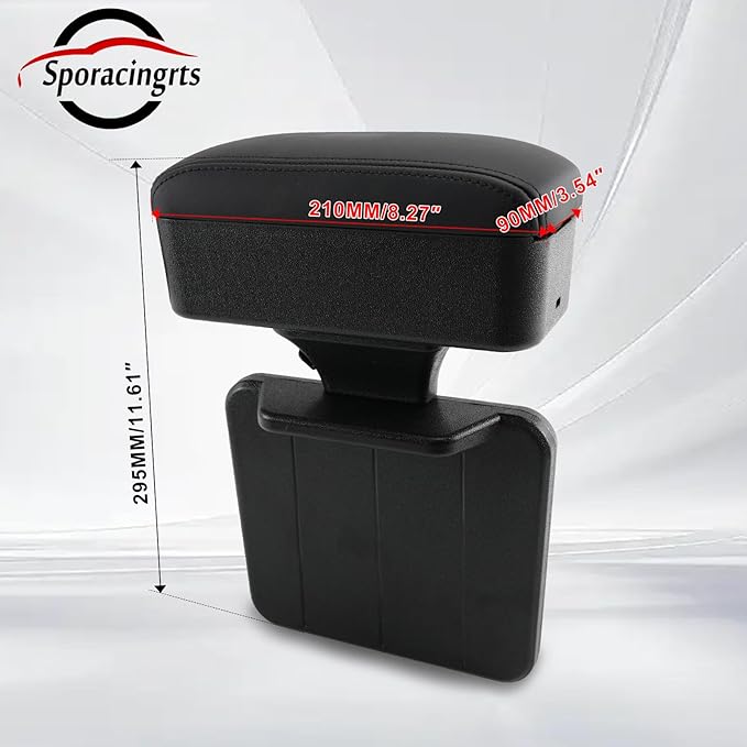 Sporacingrts Universal Car Armrest Storage Box with Cup Holder Ergonomic Adjustable Wrist Support Center Console Organizer Multifunctional Storage Solution for Cars SUVs Trucks (Black)
