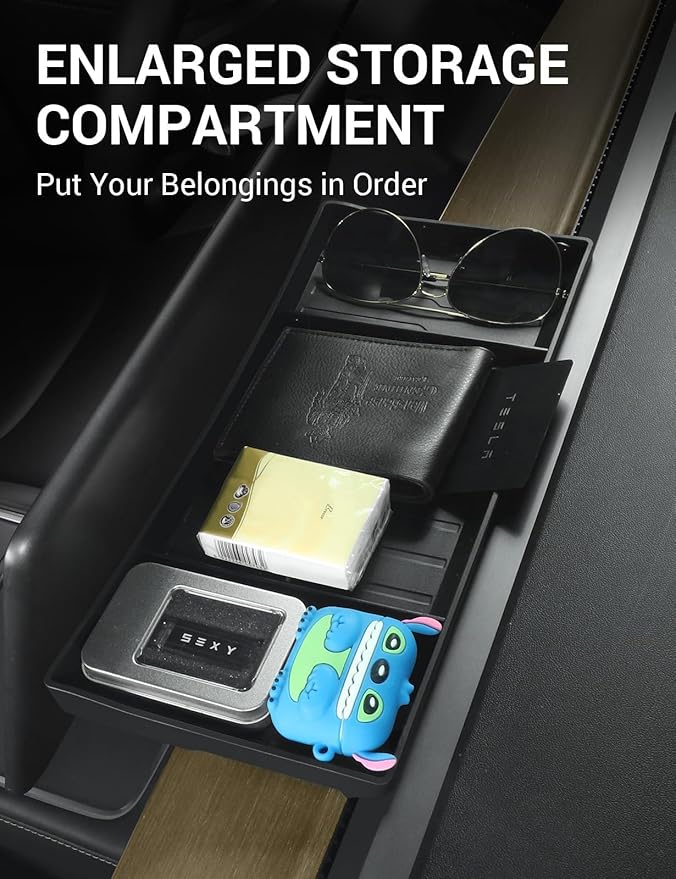 BASENOR Tesla Model Y Model 3 Dashboards Behind Screen Storage Box, (Proprietary Design) Center Console Hidden Organizer Tray Sunglasses Holder for 2017-2023 Model 3 2020-2024 Model Y