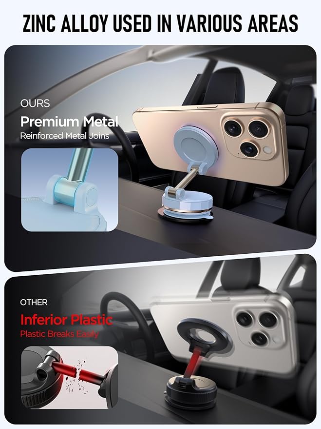 Upgraded Vacuum Magnetic Car Phone Holder for MagSafe[108+LBS Strongest Suction & 3000gf Strongest Magnetic],360° Adjustable Suction Cup Phone Mount for Car,Gym,Mirror,Men Women-Blue