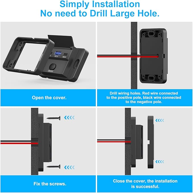 78W 12V USB Outlet Surface Mount Lightweight Dual USB C 30W and QC 3.0 18W Car USB Port, 12 Volt USB Cigarette Lighter Replacement Charger Socket Panel with Button Switch for RV Bus Marine Motorcycle