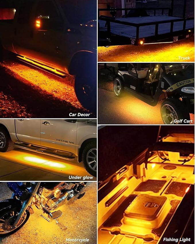 Car Led Strip Lights 12" Connectable Amber LEDs Light Strips for Cars Motorcycle Golf Cart Boat Marine Waterproof 12V Led Light Strip, 4Pack