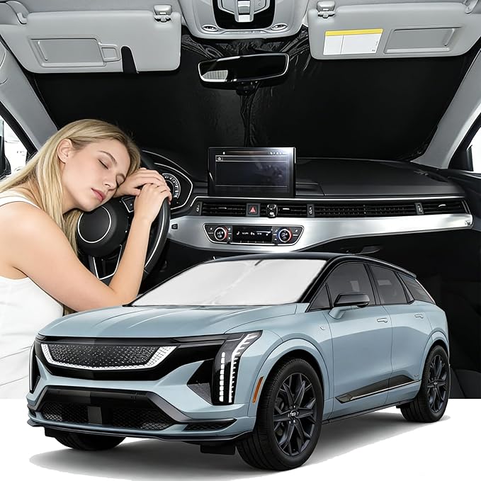 Windshield Sunshade for Cadillac Optiq 2025-2026 Sun Shade Car Windshield Accessories Upgrade 4 Layers Blocks UV Rays Custom Fit Optiq 240T Car Window Shades Front Windshield Keep Cool Foldable