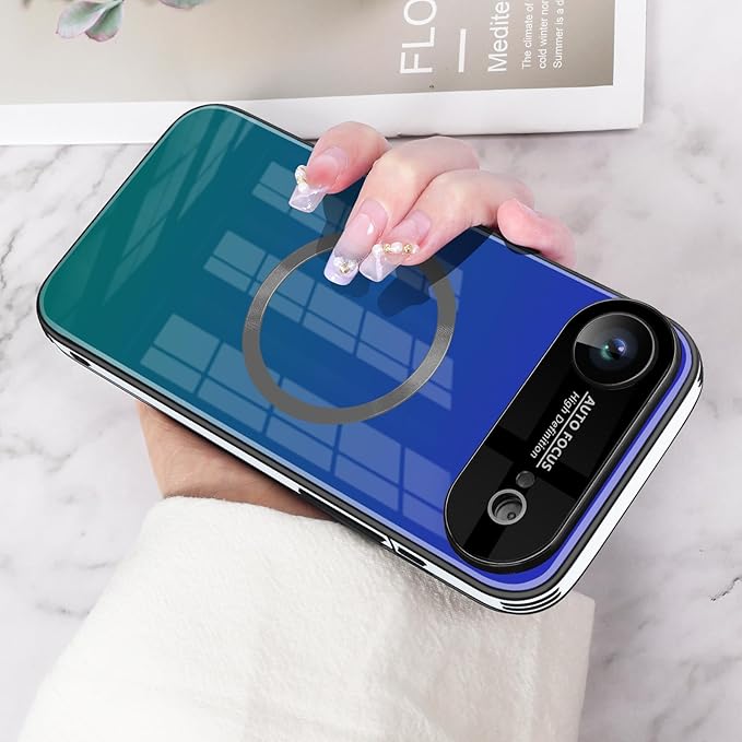 Guppy Compatible with iPhone Air Magnetic Case, with Full Camera Lens Protector [Compatible with MagSafe] Scratch Resistant Gradient Glass Back Cover Phone Case-Purple