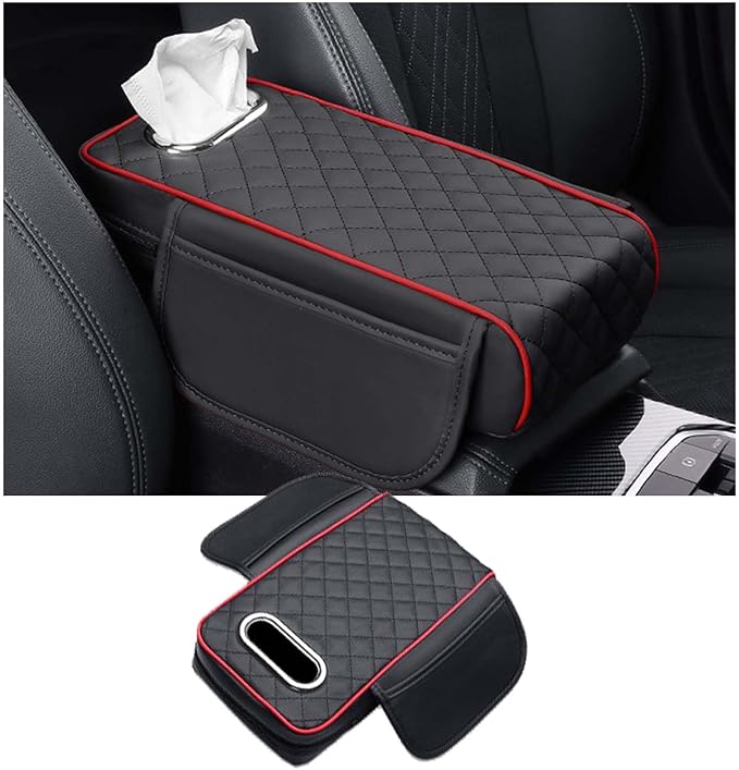 Car Center Console Armrest Pad for Lincoln, Leather Cover with Storage Pocket & Tissue Box Holder, Memory Foam Cushion for Aviator Standard SUV 2020-2025,Multi-Colored