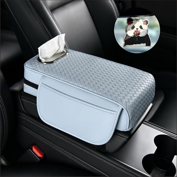 Car Armrest Cushion Cover Car Center Console Memory Foam Booster Pad with Storage Pocket and Tissue Hole for Sedan Vehicle (Blue, 12.99 * 7.09 * 2.95'' / 33 * 18 * 7.5 cm)