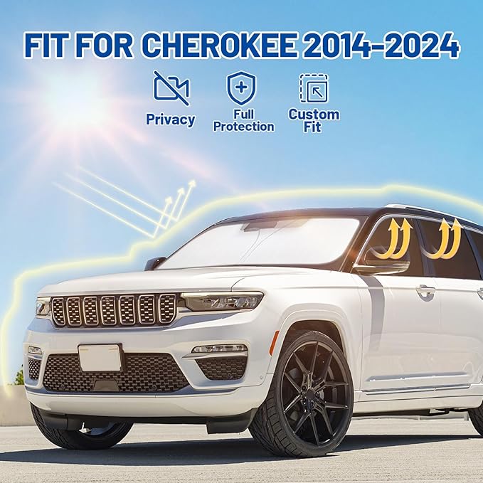 Car Window Shades for Jeep Cherokee 2014-2024 Accessories - Full Set 8PCS Side Window Sunshades with Memory Frame & Blackout Fabric, Privacy UV Shield for Camping/Travel