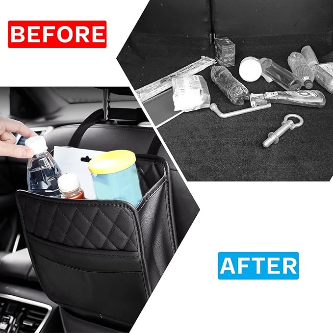 Car Seat Organizer Backseat with Storage Pockets, PU Leather Vehicle Backseat Hanging Storage Pocket, Multipurpose Automotive Travel Essentials Accessories, Universal for Most Cars (Black)