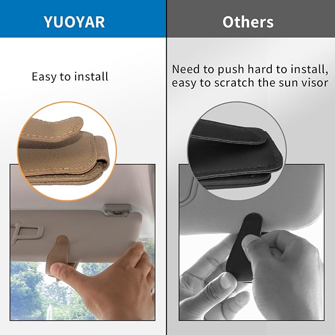 Yuoyar 2 Packs Magnetic Sunglass Holder for Car Visor - Universal Sunglasses Clip for Different Size Eyeglasses - Convenient Interior Car Accessories (Beige)