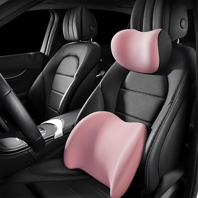 Car Back Support Neck Pillow for Subaru Crosstrek 2012-2025, Comfortable Soft Car Seat Headrest Neck Rest Cushion Lumbar Support Pillow with Adjustable Strap, Pink