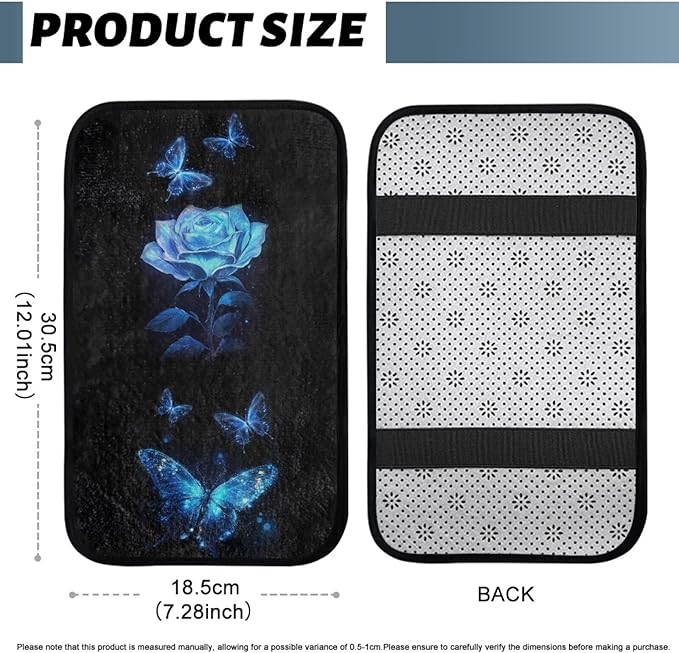 Butterfly Rose Armrest Cover Car Soft Comfortable Auto Center Console Pad Flannel Anti-Slip Armrest Cover Center Console Cushion for Most Vehicle, SUV,Truck,Car