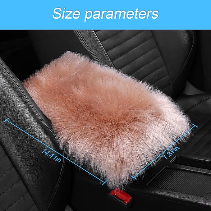 Furry Auto Center Console Cover Pad, 11.8"x7.8" Fluffy Soft Sheepskin Wool Armrest Cushion, Car Interior Accessories for Women and Men (Light/Coffee)