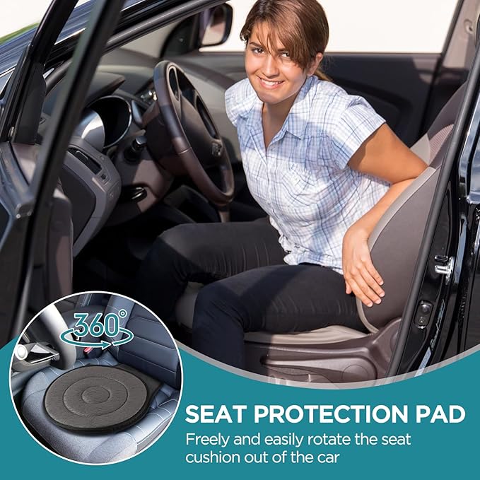 FACULX Rotating Seat for Car 360° Swivel Seat for Car for Elderly Non-Slip Portable Rotating Car Seat Pad for Driving, Chairs, Stool Chair, Ergonomic Design (Gray)