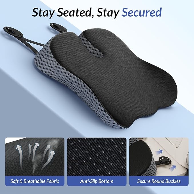 ZIKEE Ergonomic Wedge Car Seat Cushion with U-Shaped Design for Tailbone, Back & Sciatica Pain Relief, High-Density Memory Foam Seat Cushion for Car, Raised Back for Wider Vision, Anti-Slip Bottom