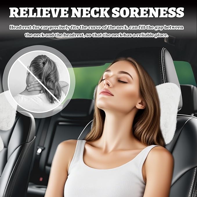 Furry Bow Car Headrest Pillow,Soft & Comfortable Car Neck Pillow for Cars Decorations & Fatigue Relief,Universal Head Rest Pillows for Cars Interior Accessories for Trucks,SUVs (White)