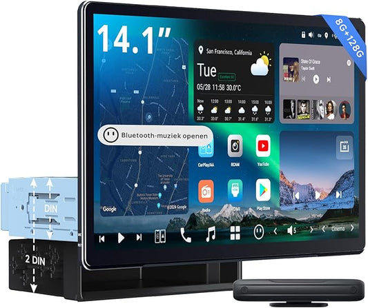 14.1" QLED Single DIN & Double DIN Android Car Stereo, AI Agent & AI Vision, FlexView Pro Display, 7.1.2-Ch Audio, 4V RCA, HDMI in, 4G LTE, 8G+128G, Wireless CP&AA, ADS Protocol, Car IoT Hub,X10G141E