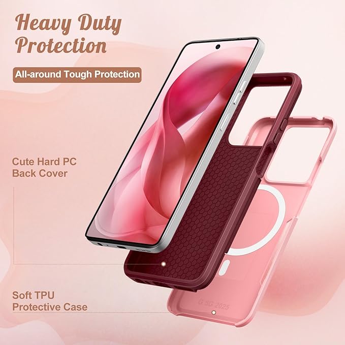 for Moto G 2025 Case Women - Compatible with MagSafe Cute Girls Magnetic Protective Phone Cover Girly Kawaii Flower Blossom Heavy Duty Shockproof Design for Motorola Moto G 5G 2025 Cases