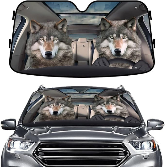 GENANY Wolf Couple Funny Windshield Sun Shade for Car SUV Truck (55x30 Inches), Sun Shade Windshield, Shades for Front Windows, Protector Blocks UV, Spring Car Decor
