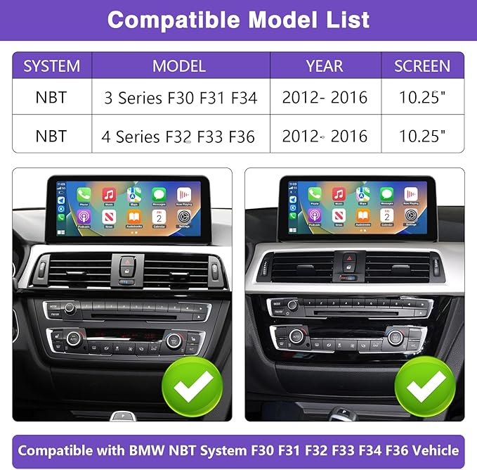 NINETOM 2026 Upgraded 10.25" Touchscreen Wireless CarPlay Android Auto Receiver Compatible with BMW 3/4 Series F30/F31/F32/F33/F34/F36 (2012–2016), for NBT System
