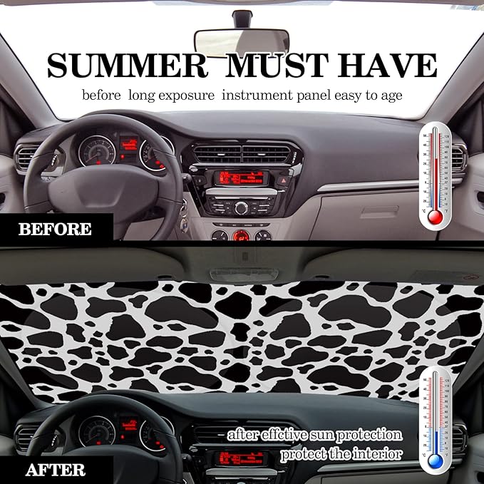 Windshield Sun Shade Foldable Car Front Window Covers for Car Accessories Sun Heat UV Rays Visor Protector Protection for Universal Cars SUV Truck(Cow Print)