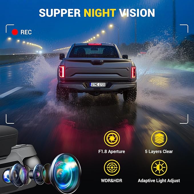 4K 4 Channel Dash Cam Front and Rear with Cabin, 4K+1080P+1080P Dash Camera for Cars, Free 128GB Card Included, Dash Cam with Night Vision, WiFi, GPS, APP Control, Parking Monitor, Loop Recording