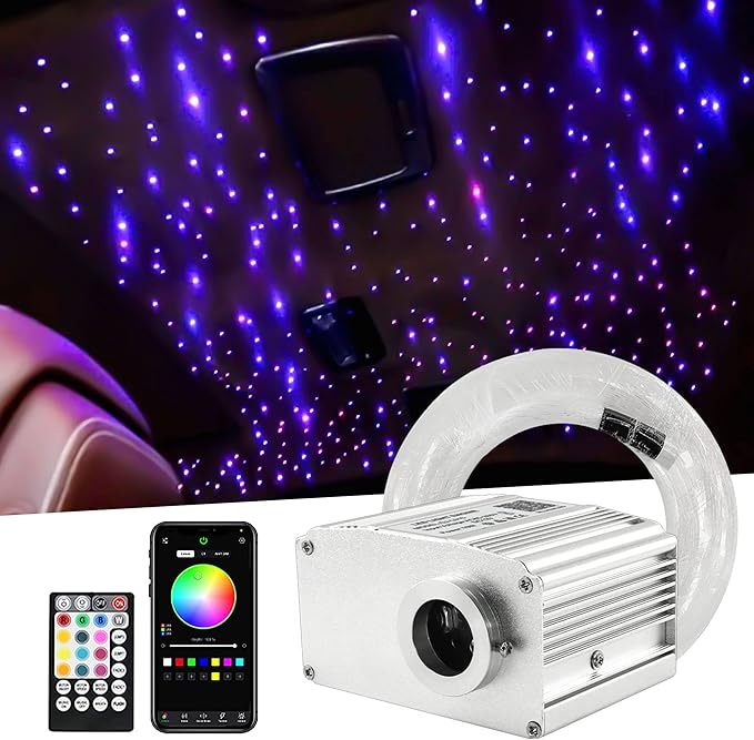 ATOKEE Twinkle Starlight Headliner Kit Mixed 375pcs 9.8ft, 10W Fiber Optic Star Lights for Car Roof Use with APP/Remote Music Control
