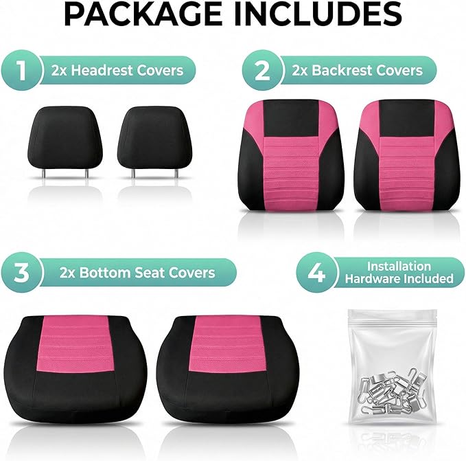 FH Group Automotive Car Seat Covers Front Set Premium 3D Air Mesh Front Seat Covers, Airbag Compatible Universal Fit Interior Accessories for Cars Trucks and SUVs - Pink