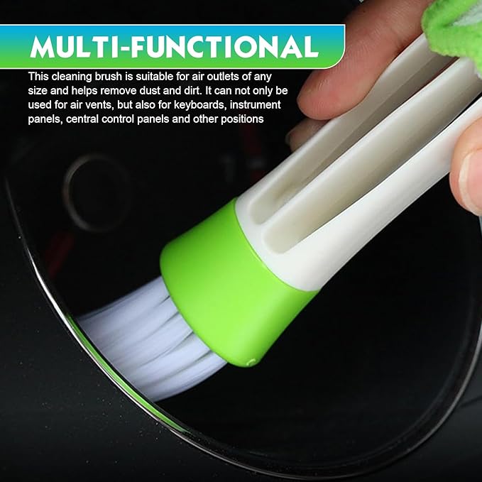 3 PCS Mini Duster for Car Air Vent, Dual-ended 3 Arm Microfiber & Soft Brush Head, Portable Washable Cleaning Tool, for Air Conditioning Vent & Fan & Keyboard & Blind (Green)