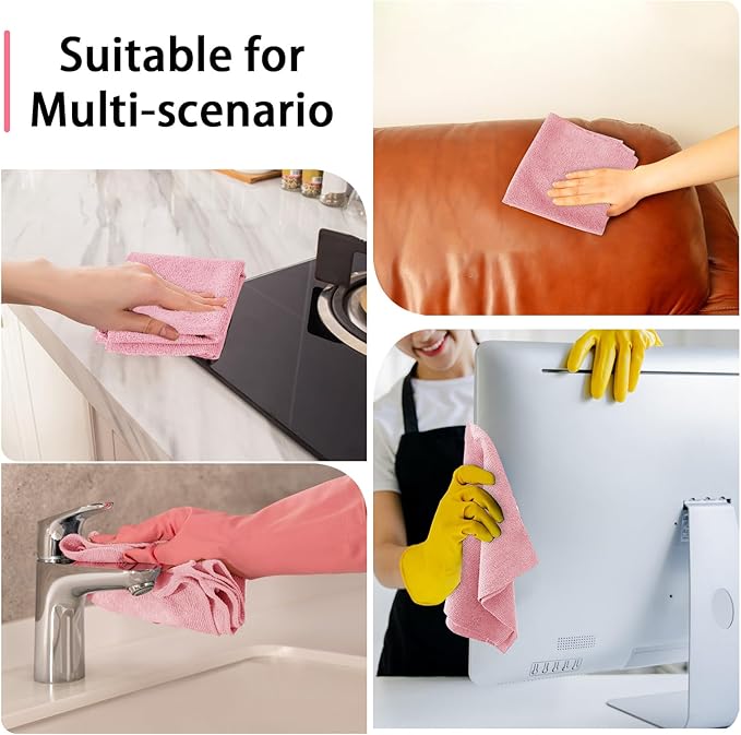 Niurewan Microfiber Cleaning Cloth Roll,75 Pack Reusable Tear Away Microfiber Towels,Ultra Absorbent Dish Rags for Car,Home,Garage or Shop (Pink)