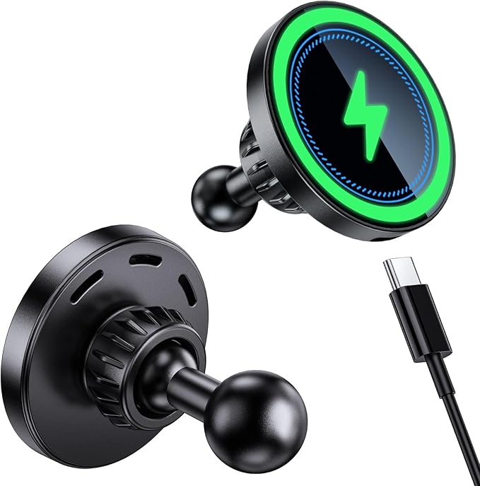 Magnetic Wireless Charging Phone Holder with 1 inch Ball Mount for MagSafe, Metal 1” (25mm) Ball for MagSafe Charger Compatible with RAM Mounts B Size Double Socket Arm