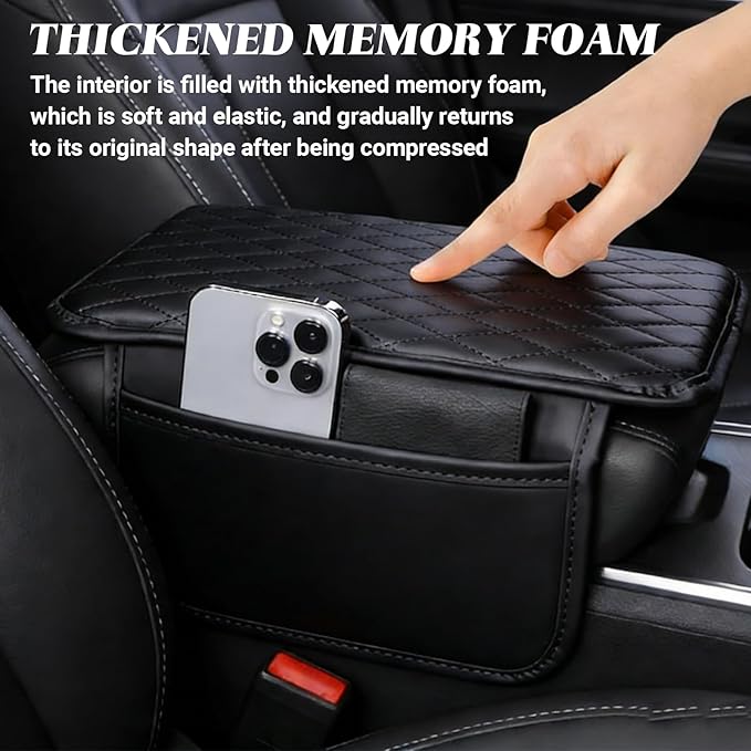 Car Center Console Cover, Upgraded Microfiber Car Armrest Cover Cushion, with 2 Storage Bags Scratch, Resistant Leather Cars Armrest Storage Box Universal Vehicles Accessories (Black)
