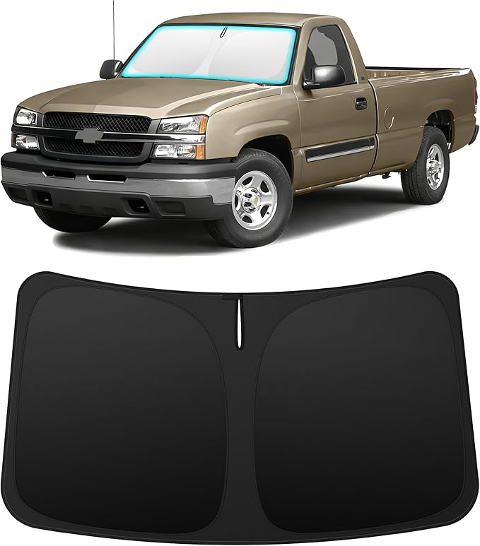 INSAUTO Custom Fit Windshield Sun Shade Accessories for Chevrolet/Chevy Silverado/GMC Sierra 1999-2006, Foldable Front Window Sunshade, UV & Heat Reflector, Keeps Interior Cool, Includes Storage Bag