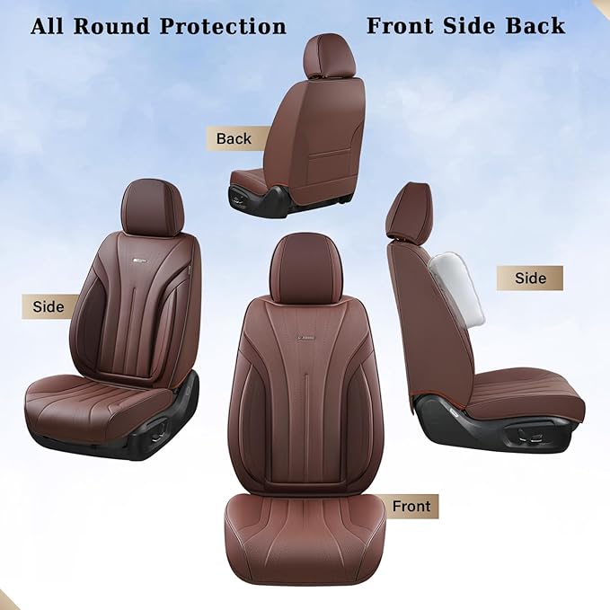 Coverado Front and Back Car Seat Covers, Leather Seat Cover for Cars, Automotive Seat Cover Full Set, Waterproof Universal Seat Cover, Luxury Car Seat Protector Seat Cushion Fit Most Cars, Coffee