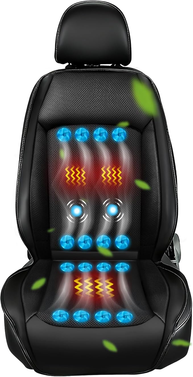 2025 Upgraded 3-in-1 Cooling Car Seat Cover Front Seat, 12V Ventilated Cooling Car Seat Cushion with Massage, Summer Cooling Seat Cover for Car SUV Truck Universal Fit (Black-4)