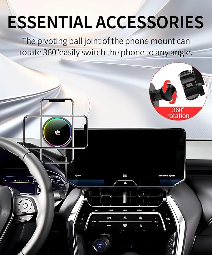 Qi2.2 25W Magnetic Car Mount Charger for Toyota Venza 2021 2022 2023 2024 Accessories, for Fast Charging Cell Phone Holder 12.3 Inch Screen Fixed Clip with Cooling Fan＆54W Fast Adapter