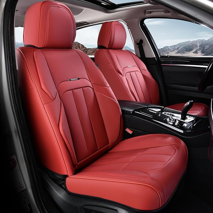 Coverado Car Seat Cover, Cover for Cars Full Seat, Premium Leather, Universal Fit Waterproof Seat Protectors, Car Seat Cushion Non-Slip for Most Cars-Red