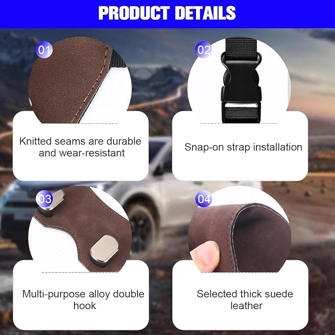 Car Headrest Hook, 2PCS Suede Vehicle Back Seat Storage Hanger with Double Metal Hook, Automotive Seatback Organizer for Purse Handbag Coat, Compatible with Most Sport Seat (Brown)