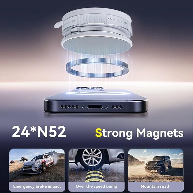 Upgraded 360° Nano Gel Vacuum Magnetic Car Phone Holder Ultra Strong Suction Magnetic Force for MagSafe, iPhone Air 17 16 15 14 13 12 Pro Max , Foldable Retractable Mount for Car/Dashboard/Gym/Mirror
